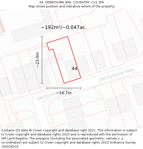 44, DERBYSHIRE WAY, COVENTRY, CV2 3FA: Plot and title map