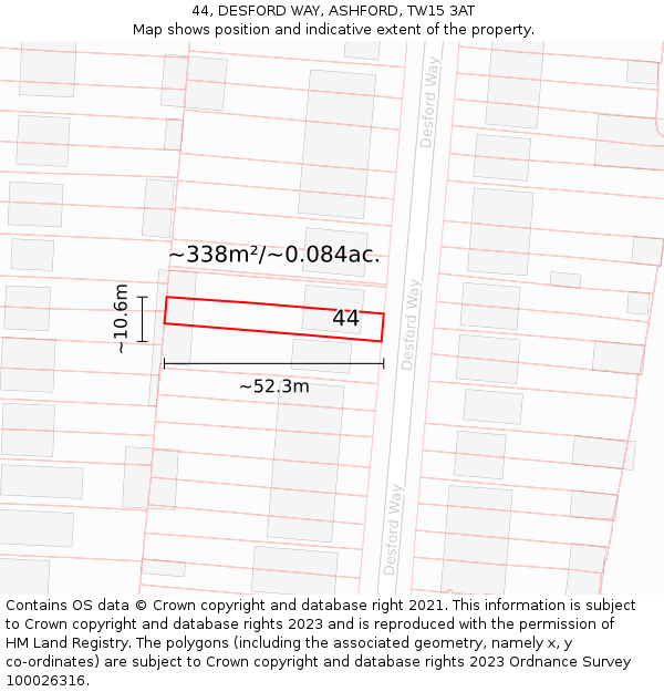 44, DESFORD WAY, ASHFORD, TW15 3AT: Plot and title map