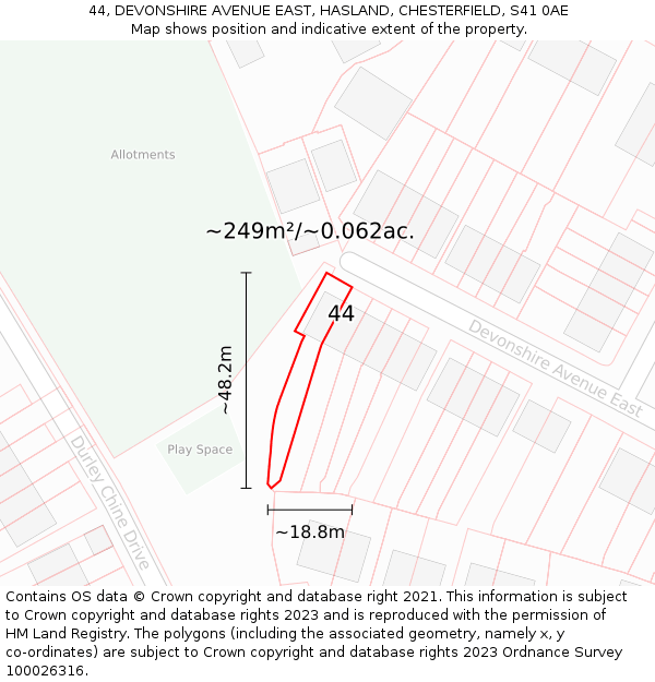 44, DEVONSHIRE AVENUE EAST, HASLAND, CHESTERFIELD, S41 0AE: Plot and title map