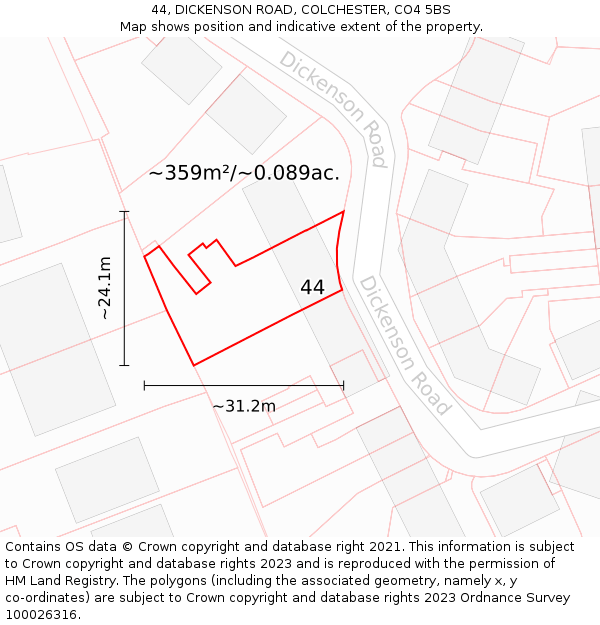 44, DICKENSON ROAD, COLCHESTER, CO4 5BS: Plot and title map