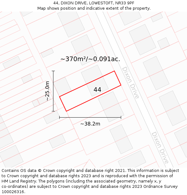 44, DIXON DRIVE, LOWESTOFT, NR33 9PF: Plot and title map