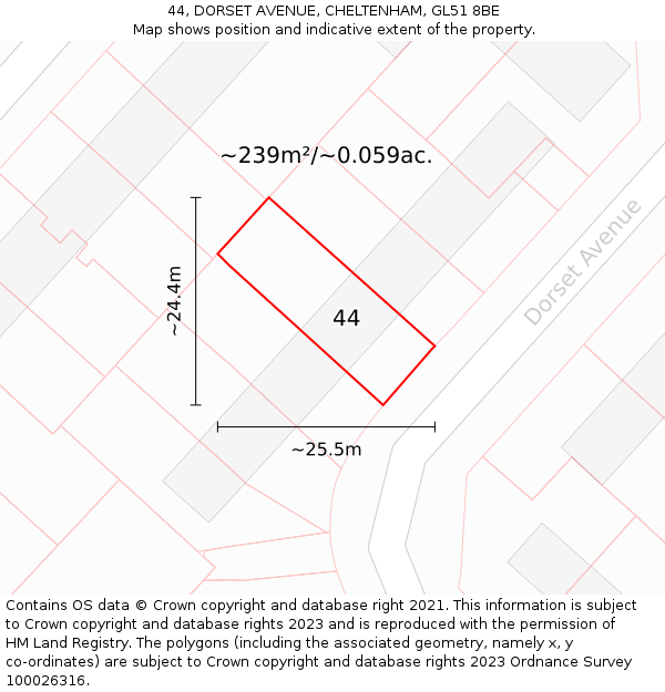 44, DORSET AVENUE, CHELTENHAM, GL51 8BE: Plot and title map