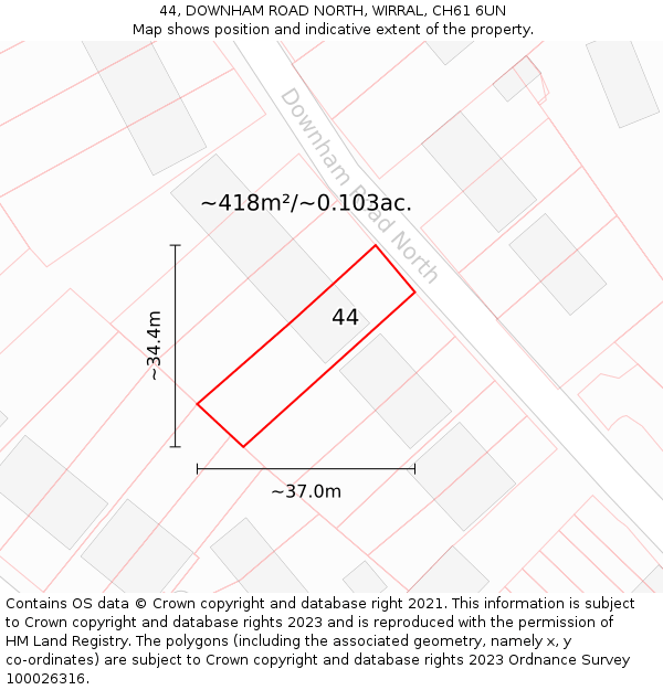 44, DOWNHAM ROAD NORTH, WIRRAL, CH61 6UN: Plot and title map