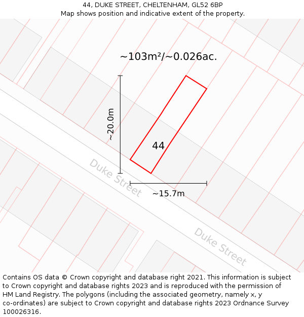 44, DUKE STREET, CHELTENHAM, GL52 6BP: Plot and title map