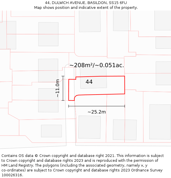 44, DULWICH AVENUE, BASILDON, SS15 6FU: Plot and title map