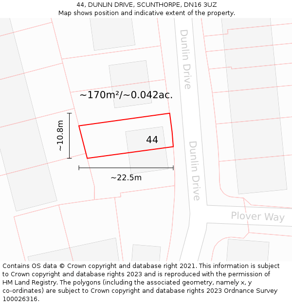 44, DUNLIN DRIVE, SCUNTHORPE, DN16 3UZ: Plot and title map