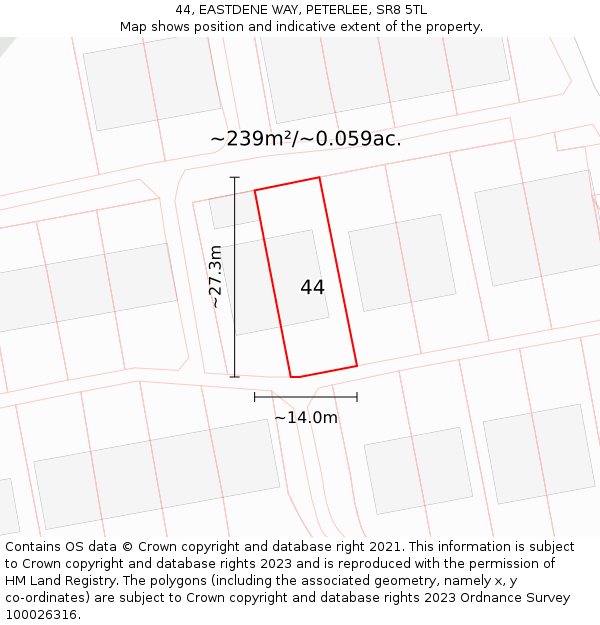 44, EASTDENE WAY, PETERLEE, SR8 5TL: Plot and title map