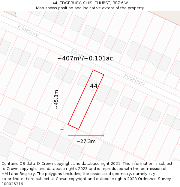 44, EDGEBURY, CHISLEHURST, BR7 6JW: Plot and title map