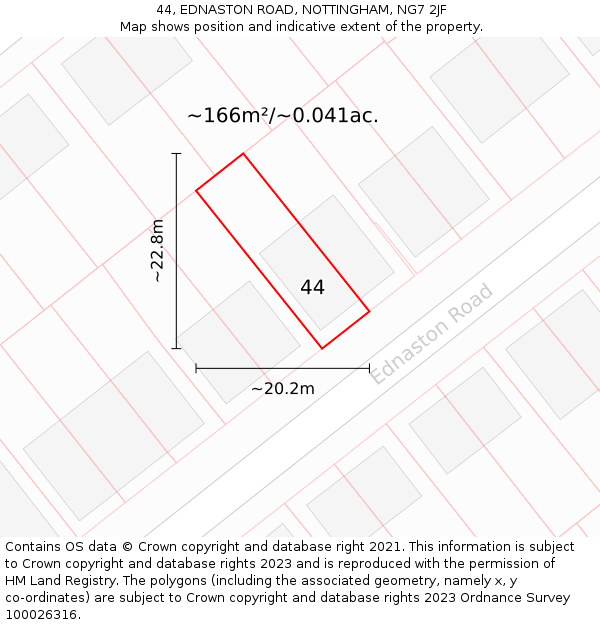 44, EDNASTON ROAD, NOTTINGHAM, NG7 2JF: Plot and title map