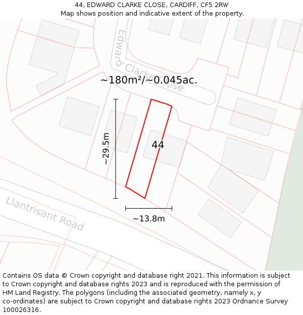 44, EDWARD CLARKE CLOSE, CARDIFF, CF5 2RW: Plot and title map
