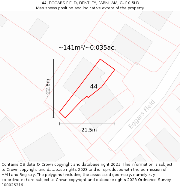 44, EGGARS FIELD, BENTLEY, FARNHAM, GU10 5LD: Plot and title map