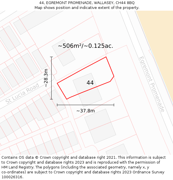 44, EGREMONT PROMENADE, WALLASEY, CH44 8BQ: Plot and title map