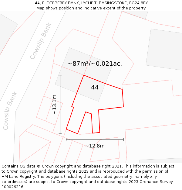 44, ELDERBERRY BANK, LYCHPIT, BASINGSTOKE, RG24 8RY: Plot and title map