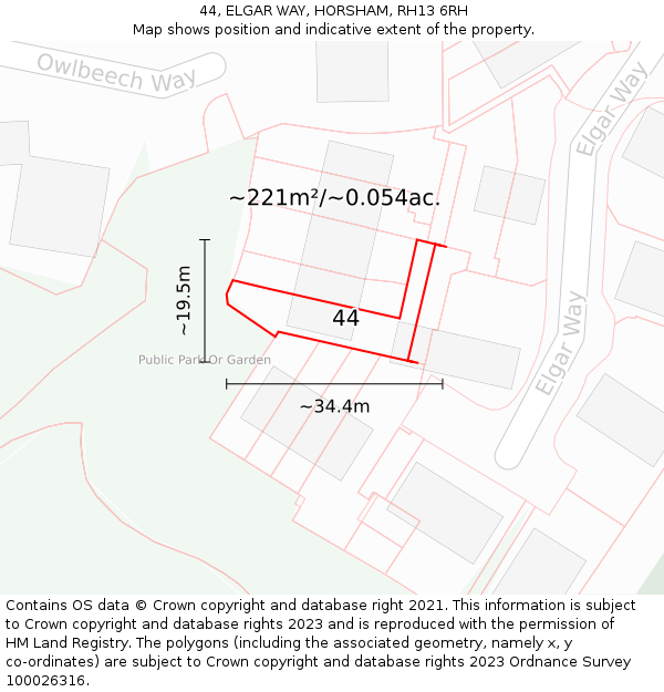 44, ELGAR WAY, HORSHAM, RH13 6RH: Plot and title map