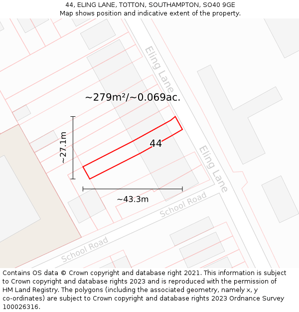 44, ELING LANE, TOTTON, SOUTHAMPTON, SO40 9GE: Plot and title map