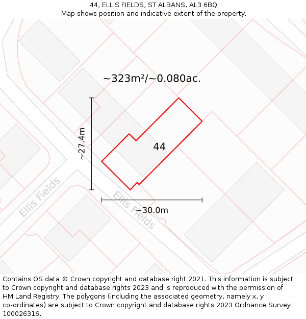 44, ELLIS FIELDS, ST ALBANS, AL3 6BQ: Plot and title map