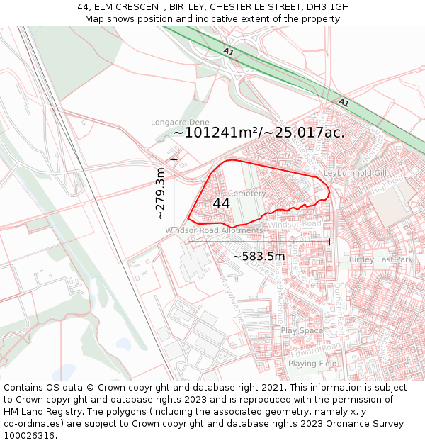 44, ELM CRESCENT, BIRTLEY, CHESTER LE STREET, DH3 1GH: Plot and title map