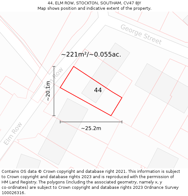 44, ELM ROW, STOCKTON, SOUTHAM, CV47 8JY: Plot and title map