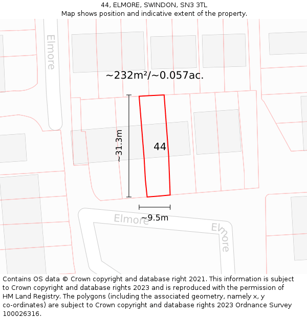 44, ELMORE, SWINDON, SN3 3TL: Plot and title map