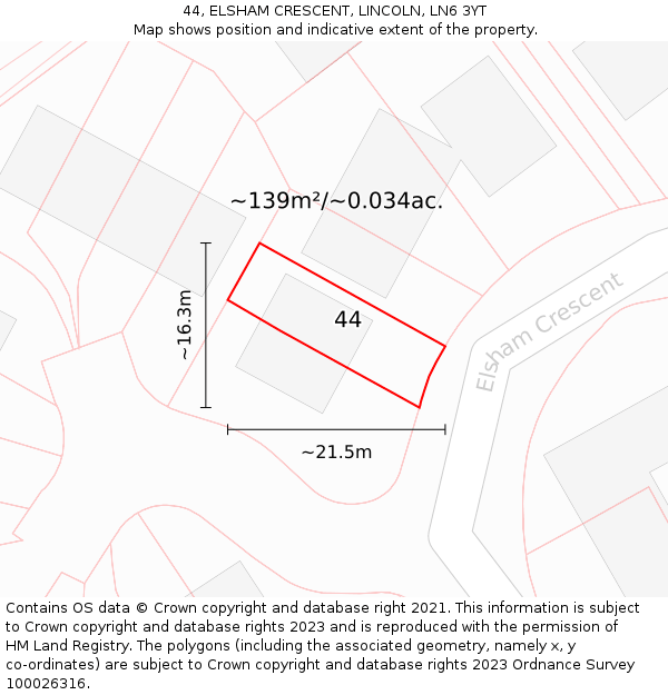 44, ELSHAM CRESCENT, LINCOLN, LN6 3YT: Plot and title map