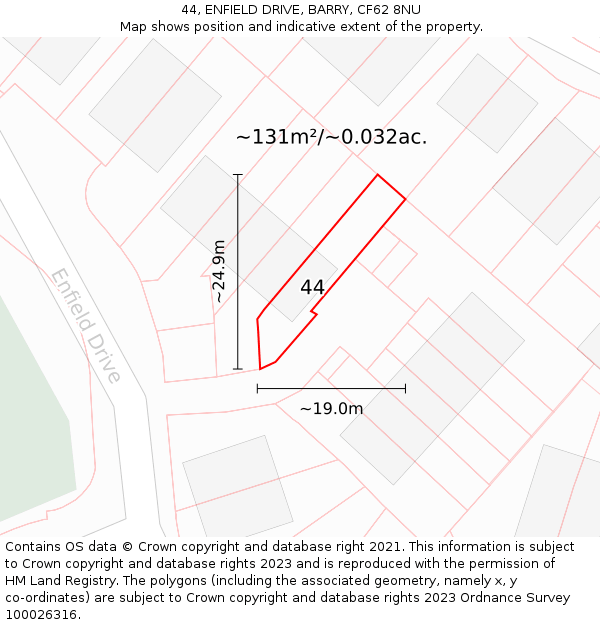 44, ENFIELD DRIVE, BARRY, CF62 8NU: Plot and title map