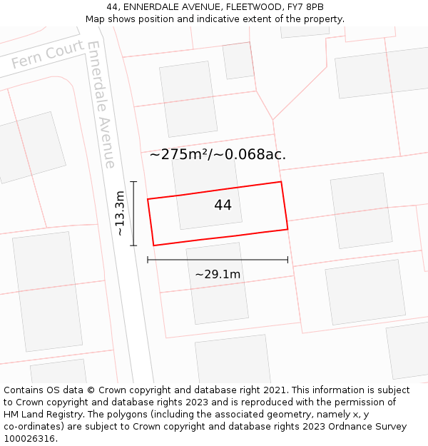 44, ENNERDALE AVENUE, FLEETWOOD, FY7 8PB: Plot and title map