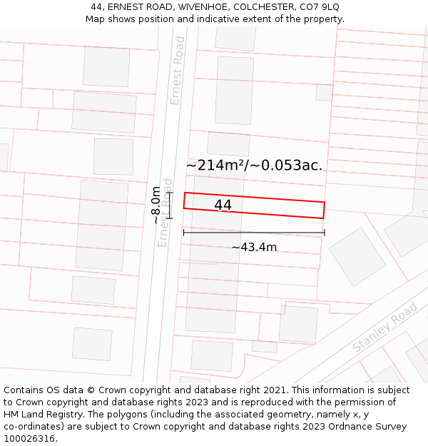 44, ERNEST ROAD, WIVENHOE, COLCHESTER, CO7 9LQ: Plot and title map