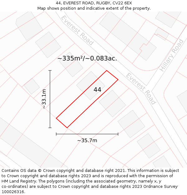 44, EVEREST ROAD, RUGBY, CV22 6EX: Plot and title map