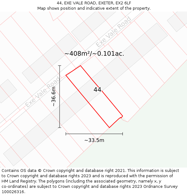 44, EXE VALE ROAD, EXETER, EX2 6LF: Plot and title map