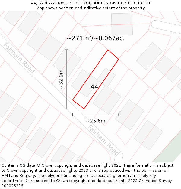 44, FAIRHAM ROAD, STRETTON, BURTON-ON-TRENT, DE13 0BT: Plot and title map