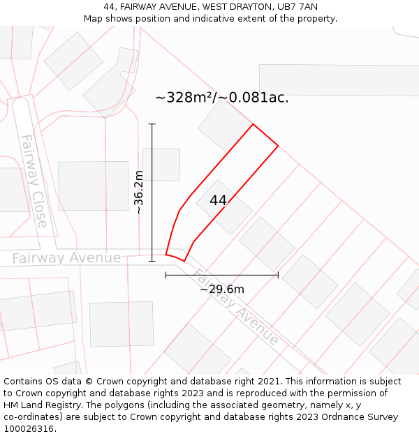 44, FAIRWAY AVENUE, WEST DRAYTON, UB7 7AN: Plot and title map