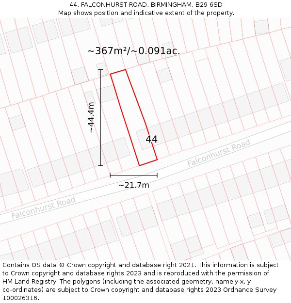 44, FALCONHURST ROAD, BIRMINGHAM, B29 6SD: Plot and title map