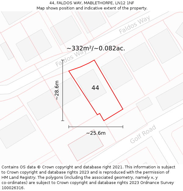 44, FALDOS WAY, MABLETHORPE, LN12 1NF: Plot and title map