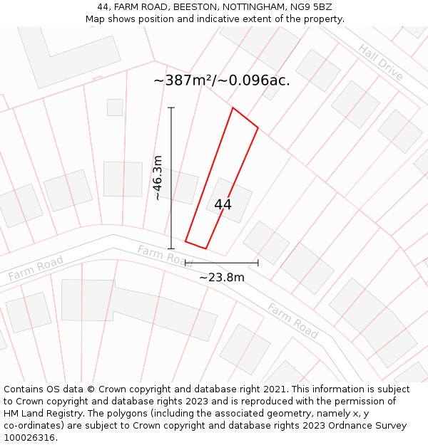 44, FARM ROAD, BEESTON, NOTTINGHAM, NG9 5BZ: Plot and title map