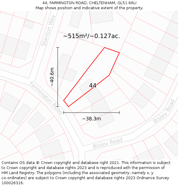 44, FARMINGTON ROAD, CHELTENHAM, GL51 6AU: Plot and title map