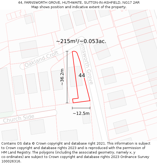 44, FARNSWORTH GROVE, HUTHWAITE, SUTTON-IN-ASHFIELD, NG17 2AR: Plot and title map