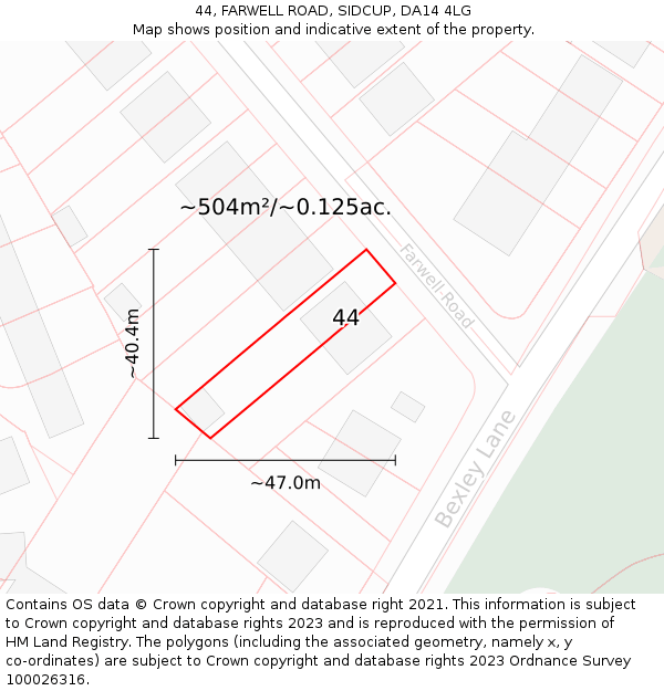 44, FARWELL ROAD, SIDCUP, DA14 4LG: Plot and title map