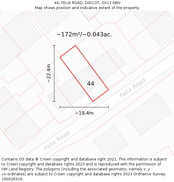 44, FELIX ROAD, DIDCOT, OX11 6BN: Plot and title map