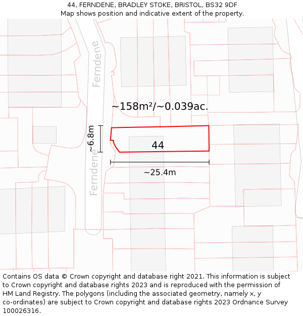 44, FERNDENE, BRADLEY STOKE, BRISTOL, BS32 9DF: Plot and title map