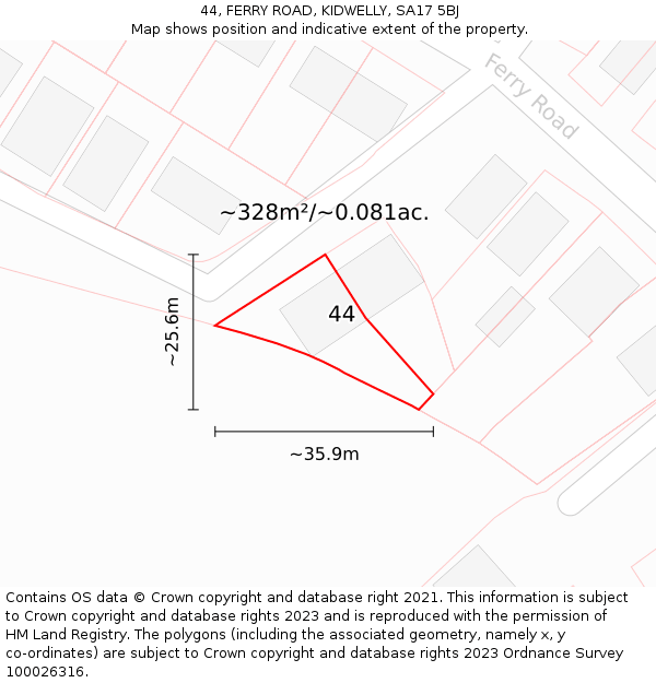 44, FERRY ROAD, KIDWELLY, SA17 5BJ: Plot and title map