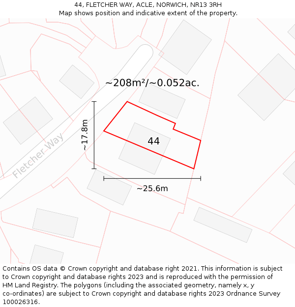 44, FLETCHER WAY, ACLE, NORWICH, NR13 3RH: Plot and title map