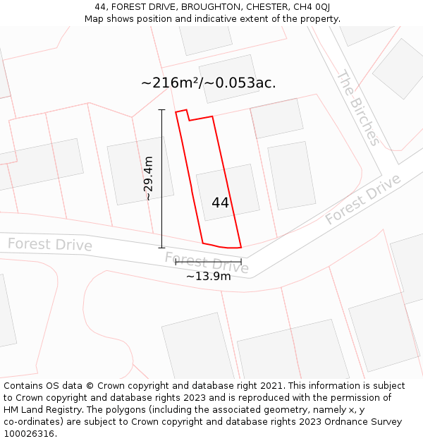 44, FOREST DRIVE, BROUGHTON, CHESTER, CH4 0QJ: Plot and title map