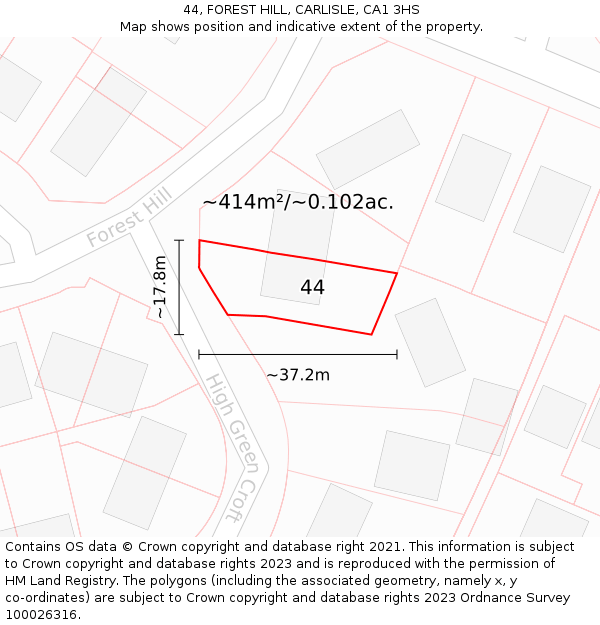 44, FOREST HILL, CARLISLE, CA1 3HS: Plot and title map