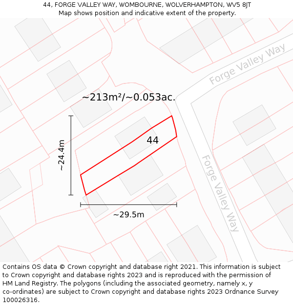 44, FORGE VALLEY WAY, WOMBOURNE, WOLVERHAMPTON, WV5 8JT: Plot and title map