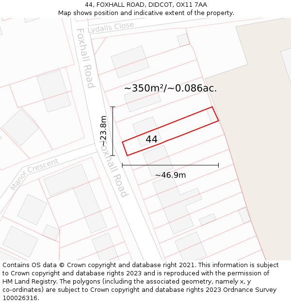 44, FOXHALL ROAD, DIDCOT, OX11 7AA: Plot and title map