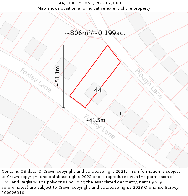 44, FOXLEY LANE, PURLEY, CR8 3EE: Plot and title map