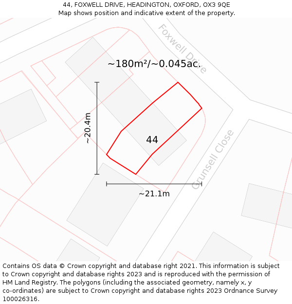 44, FOXWELL DRIVE, HEADINGTON, OXFORD, OX3 9QE: Plot and title map