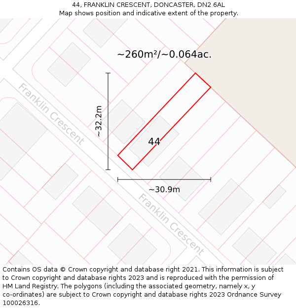 44, FRANKLIN CRESCENT, DONCASTER, DN2 6AL: Plot and title map