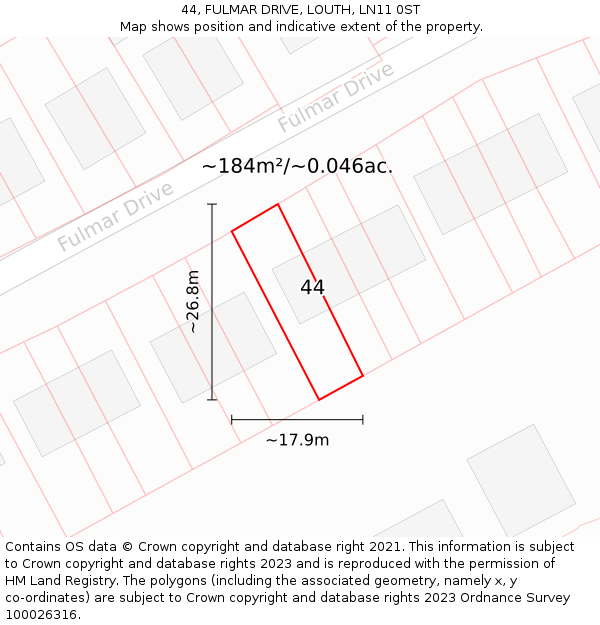 44, FULMAR DRIVE, LOUTH, LN11 0ST: Plot and title map