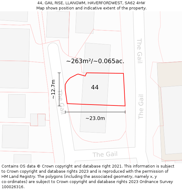 44, GAIL RISE, LLANGWM, HAVERFORDWEST, SA62 4HW: Plot and title map